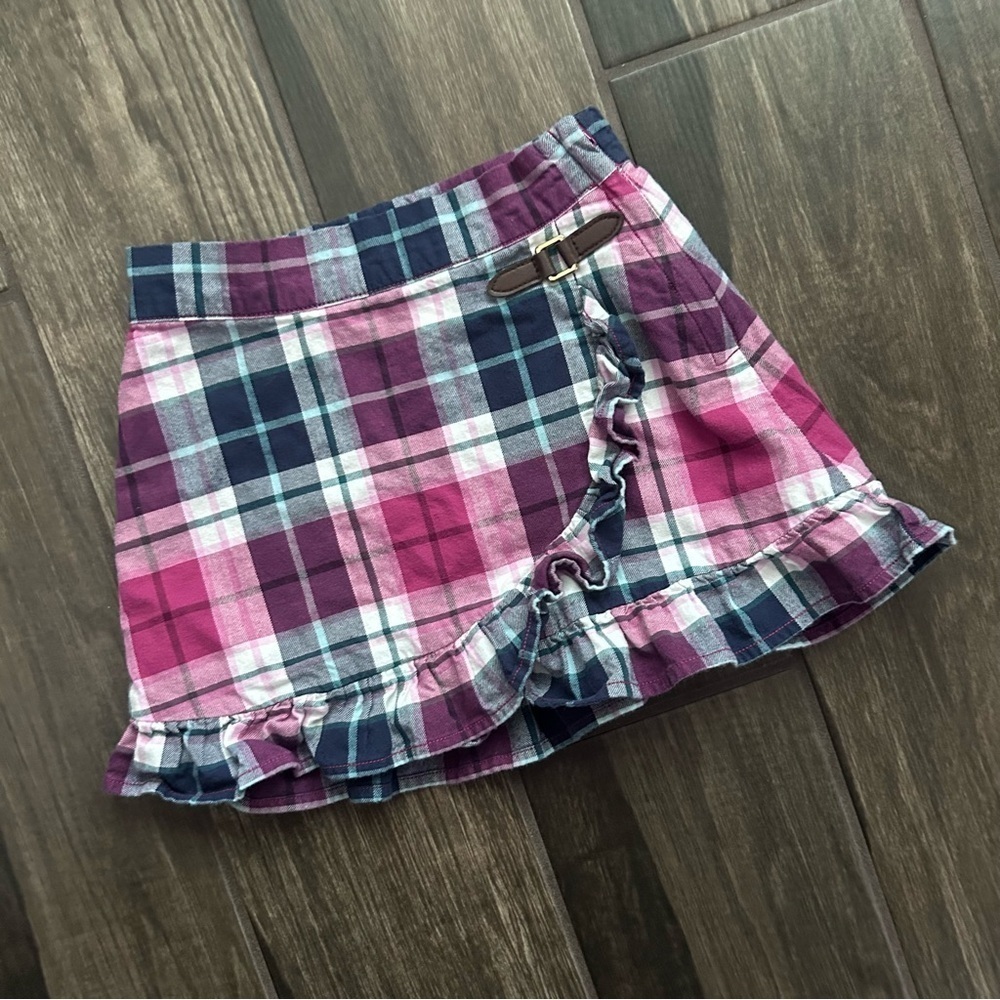 Janie and Jack Faux Wrap Plaid Ruffle Skirt Sz 4 Girls